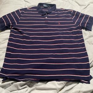 Ralph Lauren Men's Polo in Navy with Red and White Stripes